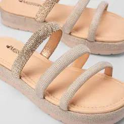 Tamanco Mississipi Flatform Tiras Strass Pedraria Ouro