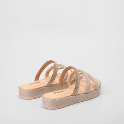 Tamanco Mississipi Flatform Tiras Strass Pedraria Ouro