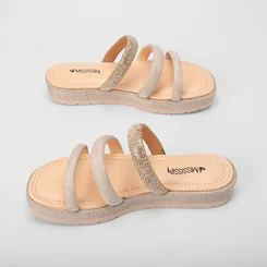 Tamanco Mississipi Flatform Tiras Strass Pedraria Ouro