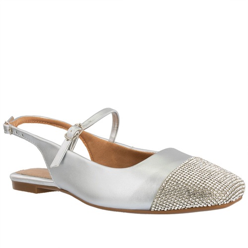 Sapatilha Boneca Slingback Gabriela Recorte Strass Fivelas Preto