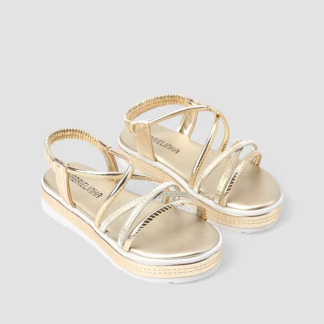 Sandália Infantil Gabrielinha Flatform Tiras Quadriculadas Dourada