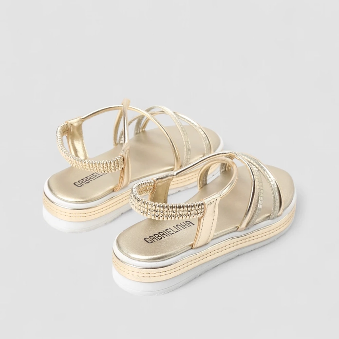 Sandália Infantil Gabrielinha Flatform Tiras Quadriculadas Dourada