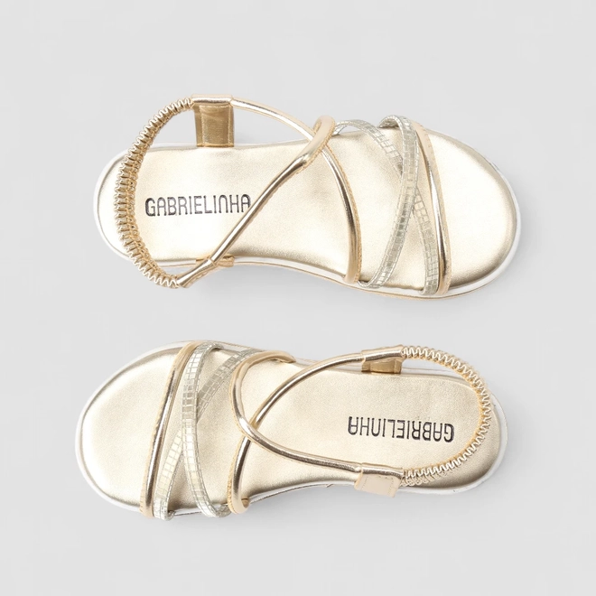 Sandália Infantil Gabrielinha Flatform Tiras Quadriculadas Dourada