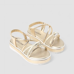Sandália Infantil Gabrielinha Flatform Tiras Quadriculadas Dourada