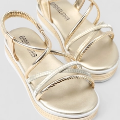 Sandália Infantil Gabrielinha Flatform Tiras Quadriculadas Dourada
