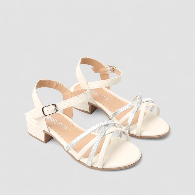 Sandália Infantil Gabrielinha Salto Bloco MultiTiras Off White