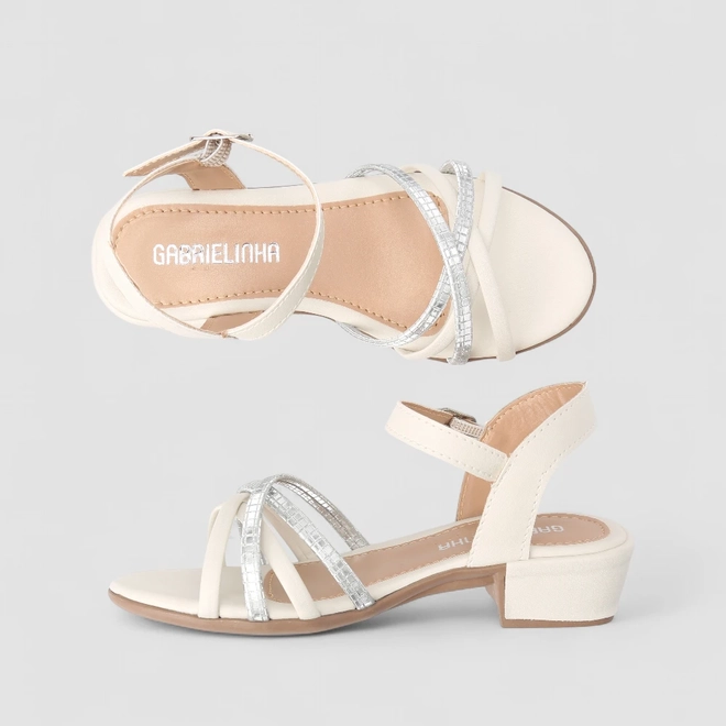 Sandália Infantil Gabrielinha Salto Bloco MultiTiras Off White