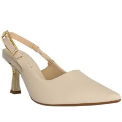 Scarpin Slingback Bebecê Salto Taça Fivela Metalizada Off White