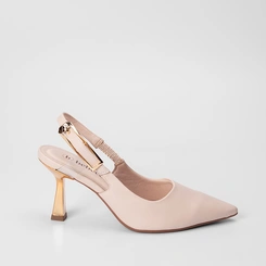Scarpin Slingback Bebecê Fivela Salto Taça Bege