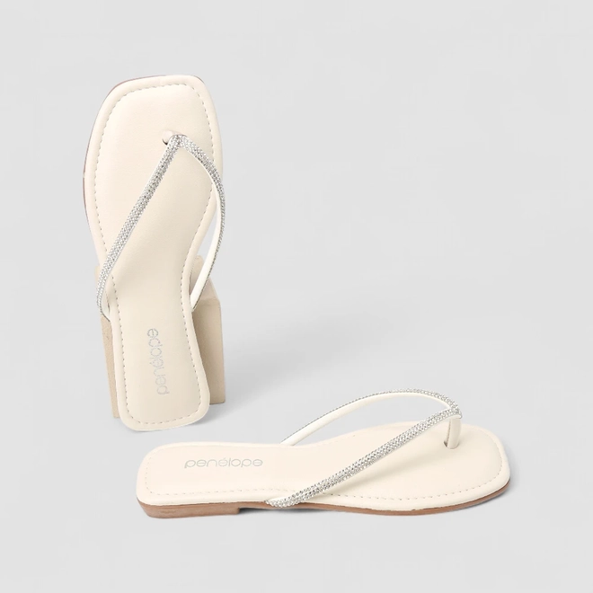 Rasteira Feminina Penélope Tira Strass Off White