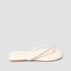 Rasteira Feminina Penélope Tira Strass Off White