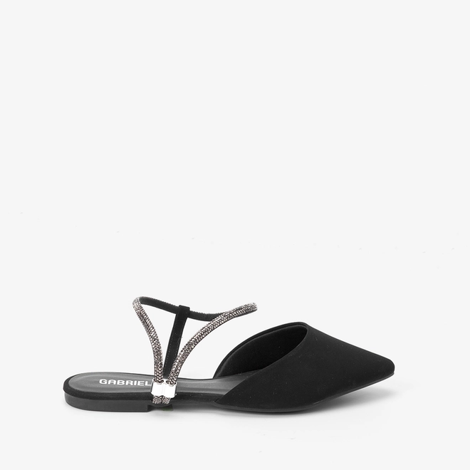 Sapatilha Slingback Feminina Gabriela Tira Strass Nobuck Preto