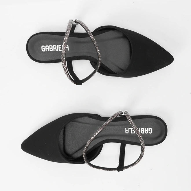 Sapatilha Slingback Feminina Gabriela Tira Strass Nobuck Preto