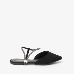 Sapatilha Slingback Feminina Gabriela Tira Strass Nobuck Preto