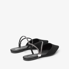 Sapatilha Slingback Feminina Gabriela Tira Strass Nobuck Preto