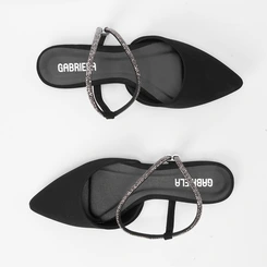 Sapatilha Slingback Feminina Gabriela Tira Strass Nobuck Preto