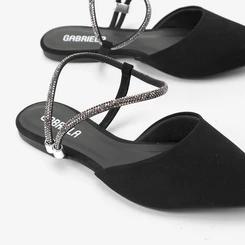 Sapatilha Slingback Feminina Gabriela Tira Strass Nobuck Preto