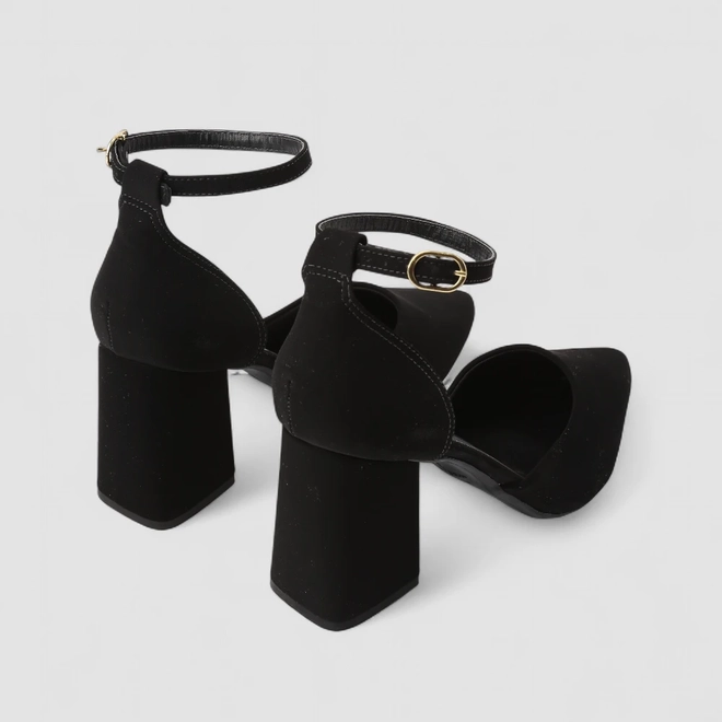 Scarpin Boneca Penélope Aberto Salto Grosso Nobuck Preto
