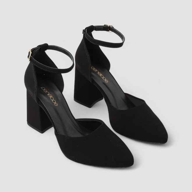 Scarpin Boneca Penélope Aberto Salto Grosso Nobuck Preto