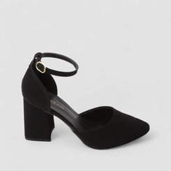 Scarpin Boneca Penélope Aberto Salto Grosso Nobuck Preto