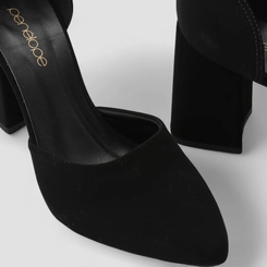 Scarpin Boneca Penélope Aberto Salto Grosso Nobuck Preto