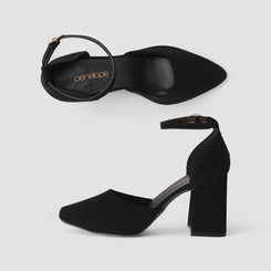 Scarpin Boneca Penélope Aberto Salto Grosso Nobuck Preto