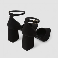 Scarpin Boneca Penélope Aberto Salto Grosso Nobuck Preto