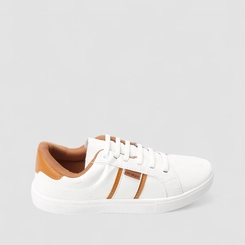 Tênis Casual Feminino Penélope Elástico Recorte Caramelo Branco