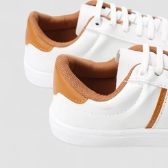 Tênis Casual Feminino Penélope Elástico Recorte Caramelo Branco