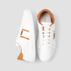 Tênis Casual Feminino Penélope Elástico Recorte Caramelo Branco