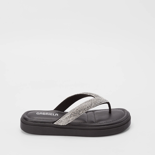 Tamanco Gabriela Flatform Tiras Strass Preto
