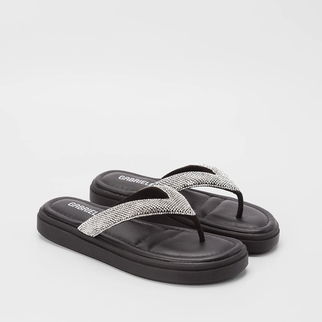 Tamanco Gabriela Flatform Tiras Strass Preto