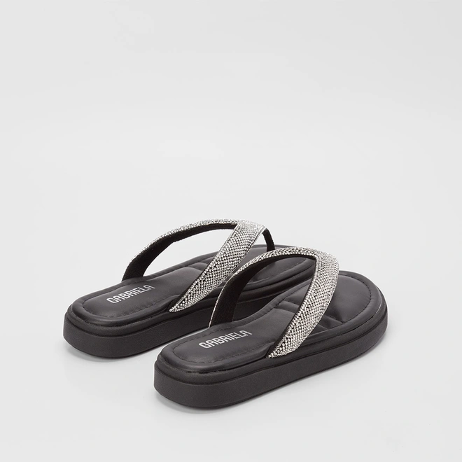 Tamanco Gabriela Flatform Tiras Strass Preto