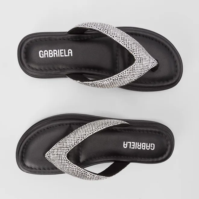 Tamanco Gabriela Flatform Tiras Strass Preto
