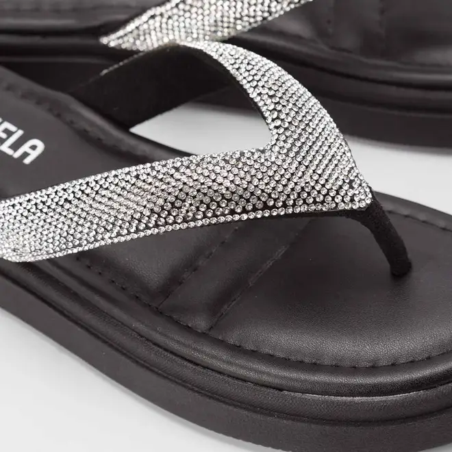 Tamanco Gabriela Flatform Tiras Strass Preto