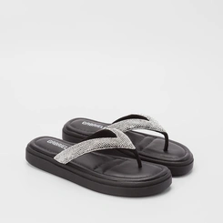 Tamanco Gabriela Flatform Tiras Strass Preto