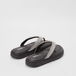 Tamanco Gabriela Flatform Tiras Strass Preto
