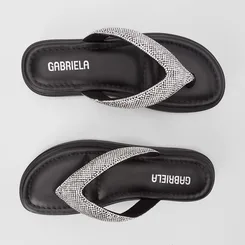 Tamanco Gabriela Flatform Tiras Strass Preto