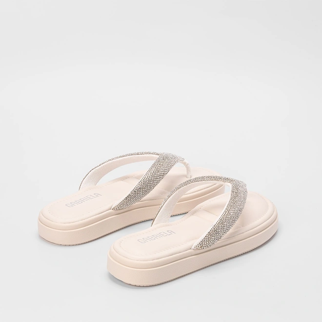Tamanco Gabriela Flatform Tiras Strass Off White