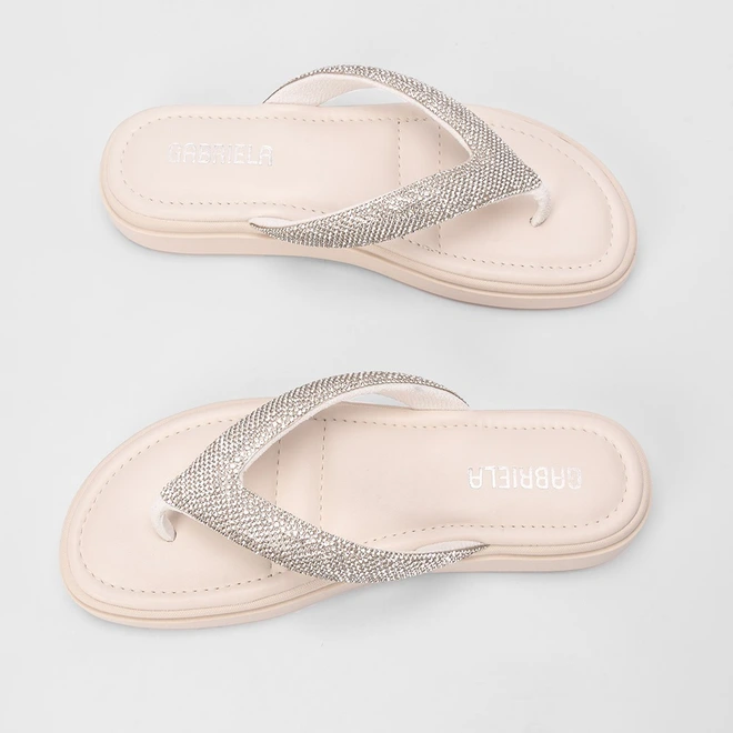 Tamanco Gabriela Flatform Tiras Strass Off White