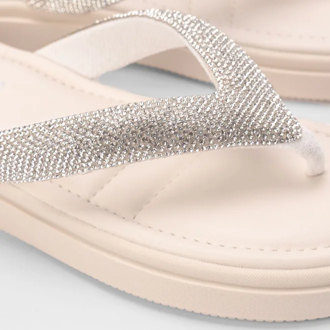 Tamanco Gabriela Flatform Tiras Strass Off White