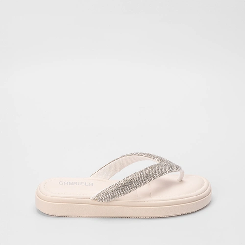 Tamanco Gabriela Flatform Tiras Strass Off White