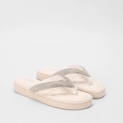 Tamanco Gabriela Flatform Tiras Strass Off White