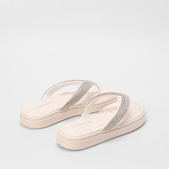 Tamanco Gabriela Flatform Tiras Strass Off White