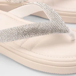 Tamanco Gabriela Flatform Tiras Strass Off White
