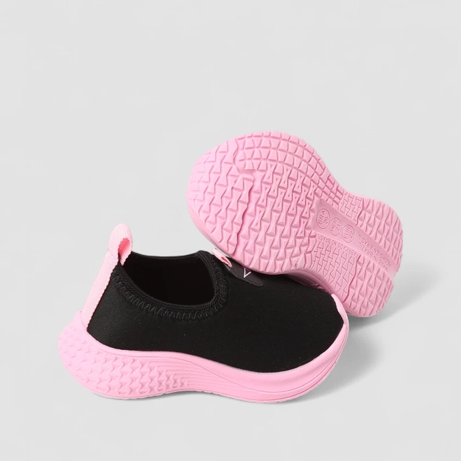 Tênis Infantil Vertus Jogging Logo Pespontos Tecido Preto