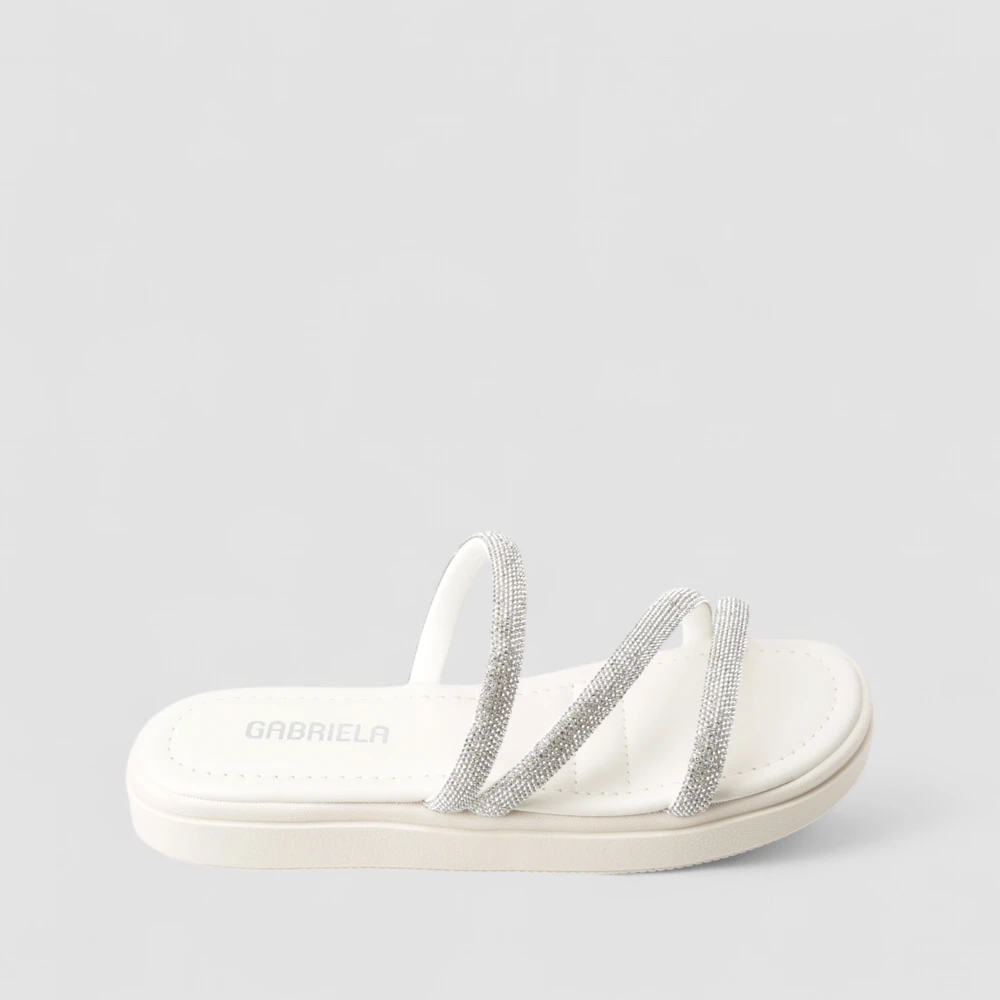 Papete Feminina Gabriela Flatform Tiras Strass Off White