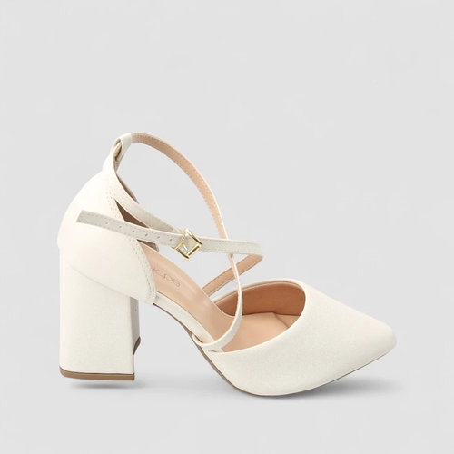 Scarpin Feminino Penélope Salto Bloco Tiras Cruzadas Off White
