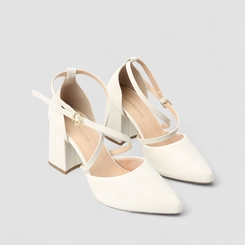 Scarpin Feminino Penélope Salto Bloco Tiras Cruzadas Off White