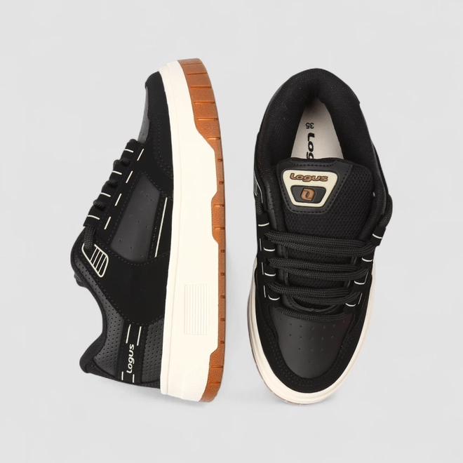 Tênis Casual Feminino Logus Original Nobuck Branco & Preto